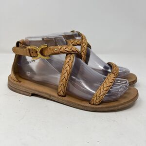 Chloe Braided Leather Ankle Strap Tan Sandals Women’s 38.5 US 8.5 Beach Travel